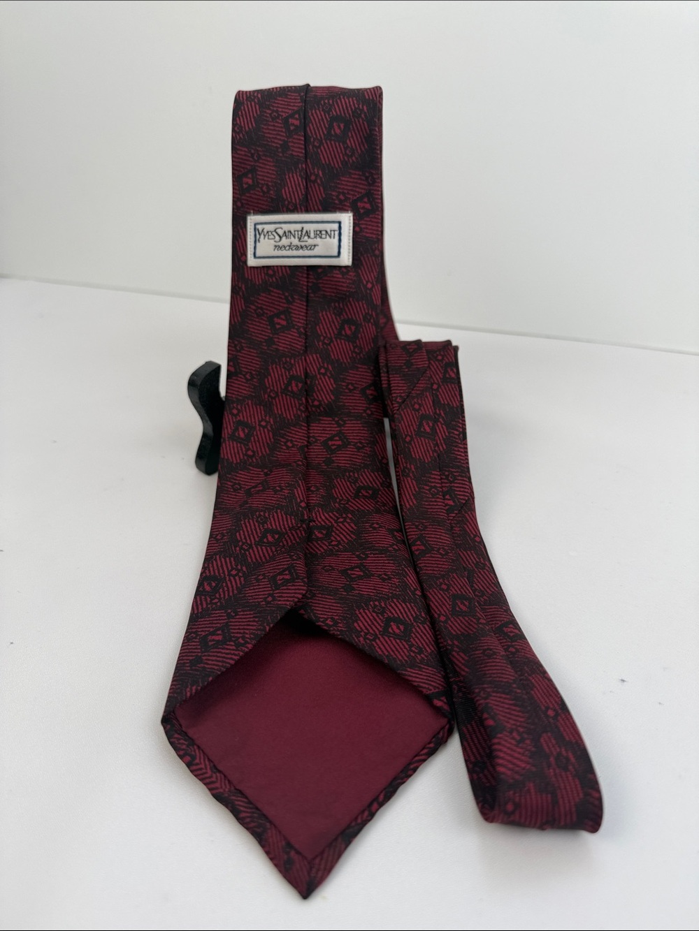 Vintage Yves Saint Laurent Red and Black Geometric Silk Tie